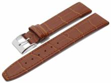 Uhrenarmband 18mm hellbraun Leder Clip-Anstoß Alligator-Prägung abgenäht (Schließenanstoß 16 mm)