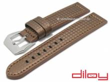 ABVERKAUF: Uhrenarmband 24mm mittelbraun Leder Karbon-Look abgen&auml;ht von DILOY (Schlie&szlig;enansto&szlig; 24 mm)