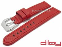 ABVERKAUF: Uhrenarmband 24mm rot Leder Karbon-Look abgen&auml;ht von DILOY (Schlie&szlig;enansto&szlig; 24 mm)