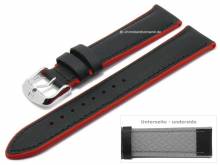 Uhrenarmband Daytona 22mm schwarz Leder/Silikon glatt rote Seitenkanten von DI-MODELL (Schließenanstoß 20 mm)