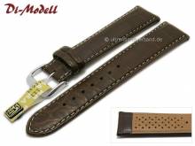 Uhrenarmband 20mm dunkelbraun echt Alligator wei&szlig;e Naht von Di-Modell (Schlie&szlig;enansto&szlig; 18 mm)
