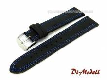 Uhrenarmband 20mm schwarz Di-Modell Colorado glatt blaue Doppelnaht (Schlie&szlig;enansto&szlig; 18 mm)