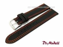 Uhrenarmband 20mm schwarz Di-Modell Colorado glatt orangefarbene Doppelnaht (Schlie&szlig;enansto&szlig; 18 mm)