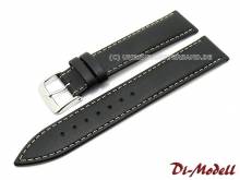 Uhrenarmband 20mm schwarz Di-Modell Havanna vegetabil glatte Oberfl&auml;che wei&szlig;e Naht (Schlie&szlig;enansto&szlig; 18 mm)