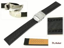 Uhrenarmband 20mm schwarz Di-Modell Carbon Chrono Faltschlie&szlig;e waterproof (Schlie&szlig;enansto&szlig; 18 mm)
