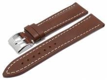 Uhrenarmband Büffel 22mm mittelbraun echtes Büffelleder glatt helle Naht von EULUX (Schließenanstoß 20 mm)