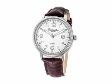 ABVERKAUF: Automatik-Armbanduhr Edelstahl silberfarben Ziffernblatt wei&szlig; Lederband von EICHM&Uuml;LLER (*EM*HU*)