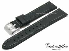 Uhrenarmband 22mm EASY-CLICK schwarz Leder Karbon-Look graue Naht von BandOh (Schlie&szlig;enansto&szlig; 20 mm)