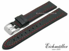Uhrenarmband 24mm EASY-CLICK schwarz Leder Karbon-Look rote Naht von BandOh (Schlie&szlig;enansto&szlig; 22 mm)