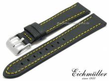 Uhrenarmband 24mm EASY-CLICK schwarz Leder Karbon-Look gelbe Naht von BandOh (Schlie&szlig;enansto&szlig; 22 mm)