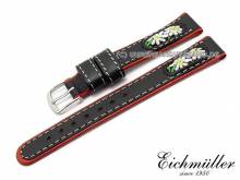 Uhrenarmband 14mm schwarz Leder/Textil Trachten-Look von EICHM&Uuml;LLER (Schlie&szlig;enansto&szlig; 12 mm)