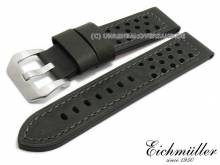 Uhrenarmband 22mm schwarz Leder Racing-Look graue Naht von EICHMÜLLER (Schließenanstoß 22 mm)