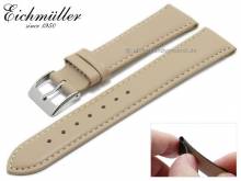 Uhrenarmband 18mm Clip-Anstoß beige Leder glatt abgenäht von EICHMÜLLER (Schließenanstoß 16 mm)