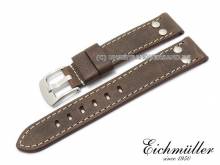 Uhrenarmband 24mm dunkelbraun Kalbsleder Vintage-Look mit Nieten EICHM&Uuml;LLER (Schlie&szlig;enansto&szlig; 22 mm)