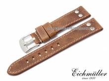Uhrenarmband 24mm hellbraun Kalbsleder Vintage-Look mit Nieten EICHM&Uuml;LLER (Schlie&szlig;enansto&szlig; 22 mm)