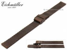 Uhrenarmband 14mm dunkelbraun Milanaise mittelstarkes Geflecht poliert mit Sicherheits-Schiebeverschluss von BandOh