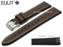 Uhrenarmband Belize 22mm dunkelbraun Leder/Silikon Alligator-Prägung helle Naht von EULIT (Schließenanstoß 20 mm)