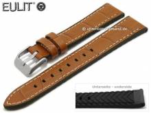 Uhrenarmband Belize 22mm hellbraun Leder/Silikon Alligator-Prägung helle Naht von EULIT (Schließenanstoß 20 mm)
