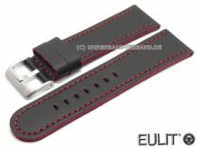 Uhrenarmband Olymp 20mm schwarz Leder glatt rote Naht von EULIT (Schlie&szlig;enansto&szlig; 18 mm)
