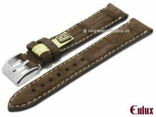 Uhrenarmband Kaiman Nubuk 22mm dunkelbraun echtes Alligatorleder mit Samtgriff von EULUX (Schließenanstoß 20 mm)