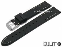 Uhrenarmband Woodstock 20mm schwarz Leder Vintage-Look glatt helle Naht von EULIT (Schlie&szlig;enansto&szlig; 18 mm)