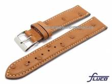 Uhrenarmband 18mm hellbraun echt Strau&szlig; helle Naht von FLUCO (Schlie&szlig;enansto&szlig; 16 mm)