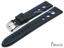 Uhrenarmband 24mm schwarz Leder Racing-Look glatt blaue Doppel-Naht von FLEURUS (Schlie&szlig;enansto&szlig; 22 mm)