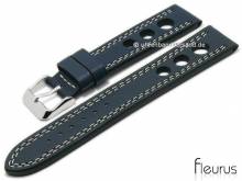 Uhrenarmband 24mm dunkelblau Leder Racing-Look glatt helle Doppel-Naht von FLEURUS (Schlie&szlig;enansto&szlig; 22 mm)