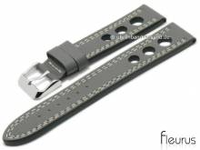 Uhrenarmband 24mm grau Leder Racing-Look glatt helle Doppel-Naht von FLEURUS (Schlie&szlig;enansto&szlig; 22 mm)