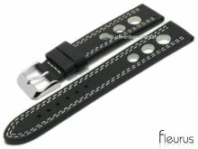 Uhrenarmband 24mm schwarz Leder Racing-Look glatt helle Doppel-Naht von FLEURUS (Schlie&szlig;enansto&szlig; 22 mm)