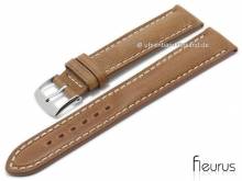 Uhrenarmband 24mm mittelbraun Leder Vintage-Look glatt helle Naht von FLEURUS (Schlie&szlig;enansto&szlig; 22 mm)