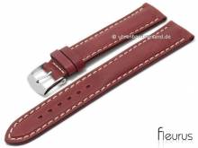 Uhrenarmband 24mm rot Leder Vintage-Look glatt helle Naht von FLEURUS (Schlie&szlig;enansto&szlig; 22 mm)
