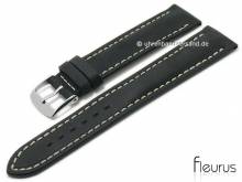Uhrenarmband 24mm schwarz Leder Vintage-Look glatt helle Naht von FLEURUS (Schlie&szlig;enansto&szlig; 22 mm)