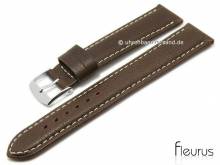 Uhrenarmband Natura Grainee 22mm dunkelbraun Leder titanium gegerbt helle Naht von FLEURUS (Schließenanstoß 20 mm)