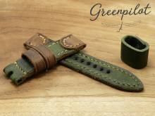 GREENPILOT Uhrenarmband handgemacht 24mm gr&uuml;n/hellbraun Leder Vintage-Look Made in Germany (Schlie&szlig;enansto&szlig; 24 mm)