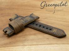 GREENPILOT Uhrenarmband handgemacht 24mm ocker/dunkelbraun Leder Vintage-Look Made in Germany (Schlie&szlig;enansto&szlig; 22 mm)