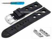 ABVERKAUF: Uhrenarmband 22mm schwarz Leder Racing-Look mit Adapter 38mm für APPLE Smartwatches (Schließenanstoß 22 mm)