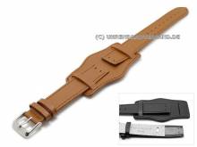 Uhrenarmband 18mm braun Fliegerbandoptik mit Lederunterlage (Schließenanstoß 18 mm)