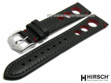 Uhrenarmband (051-02) Rally 20mm schwarz Leder Racing-Look EASY-CLICK-Stege von HIRSCH (Schlie&szlig;enansto&szlig; 18 mm)