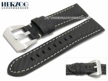 Uhrenarmband Carbon Chrono 24mm schwarz Leder Carbon-Look helle Naht von HERZOG (Schlie&szlig;enansto&szlig; 22 mm)