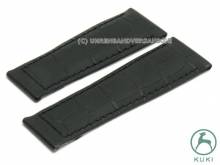 Uhrenarmband S (kurz) 20mm schwarz Leder Alligator-Pr&auml;gung abgen&auml;ht f&uuml;r Rolex Faltschlie&szlig;e KUKI (Schlie&szlig;enansto&szlig; 16 mm)