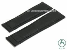 Uhrenarmband L (lang) 20mm schwarz Leder Alligator-Pr&auml;gung abgen&auml;ht f&uuml;r Rolex Faltschlie&szlig;e KUKI (Schlie&szlig;enansto&szlig; 16 mm)