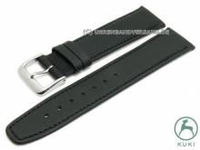 Uhrenarmband 22mm schwarz Leder glatt matt abgenäht sehr flach von KUKI (Schließenanstoß 20 mm)