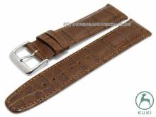 Uhrenarmband 24mm mittelbraun Leder Alligator-Pr&auml;g. abgen&auml;ht starker Bandst&auml;rken-Verlauf v. KUKI (Schlie&szlig;enansto&szlig; 20 mm)