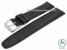 Uhrenarmband 24mm schwarz Leder Alligator-Pr&auml;g. abgen&auml;ht starker Bandst&auml;rken-Verlauf v. KUKI (Schlie&szlig;enansto&szlig; 20 mm)