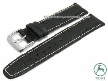 Uhrenarmband 24mm schwarz Leder Alligator-Pr&auml;g. helle Naht starker Bandst&auml;rken-Verlauf v. KUKI (Schlie&szlig;enansto&szlig; 20 mm)