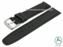 Uhrenarmband 22mm schwarz Leder glatt matt abgenäht starker Bandstärken-Verlauf von KUKI (Schließenanstoß 20 mm)
