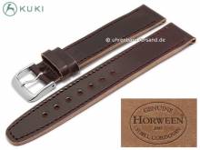 Manufaktur-Uhrenarmband 22mm dunkelbraun HORWEEN SHELL CORDOVAN Leder glatt abgenäht von KUKI (Schließenanstoß 20 mm)
