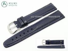 Uhrenarmband 20mm echtes Leder STRONG & FLEX dunkelblau abgenäht von KUKI (Schließenanstoß 18 mm)
