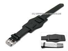 Uhrenarmband 18mm schwarz Fliegerbandoptik mit Lederunterlage (Schließenanstoß 18 mm)